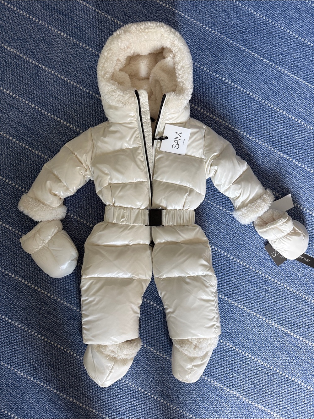 SAM. Cream Sherpa-Lined Puffer Snowsuit with Mittens